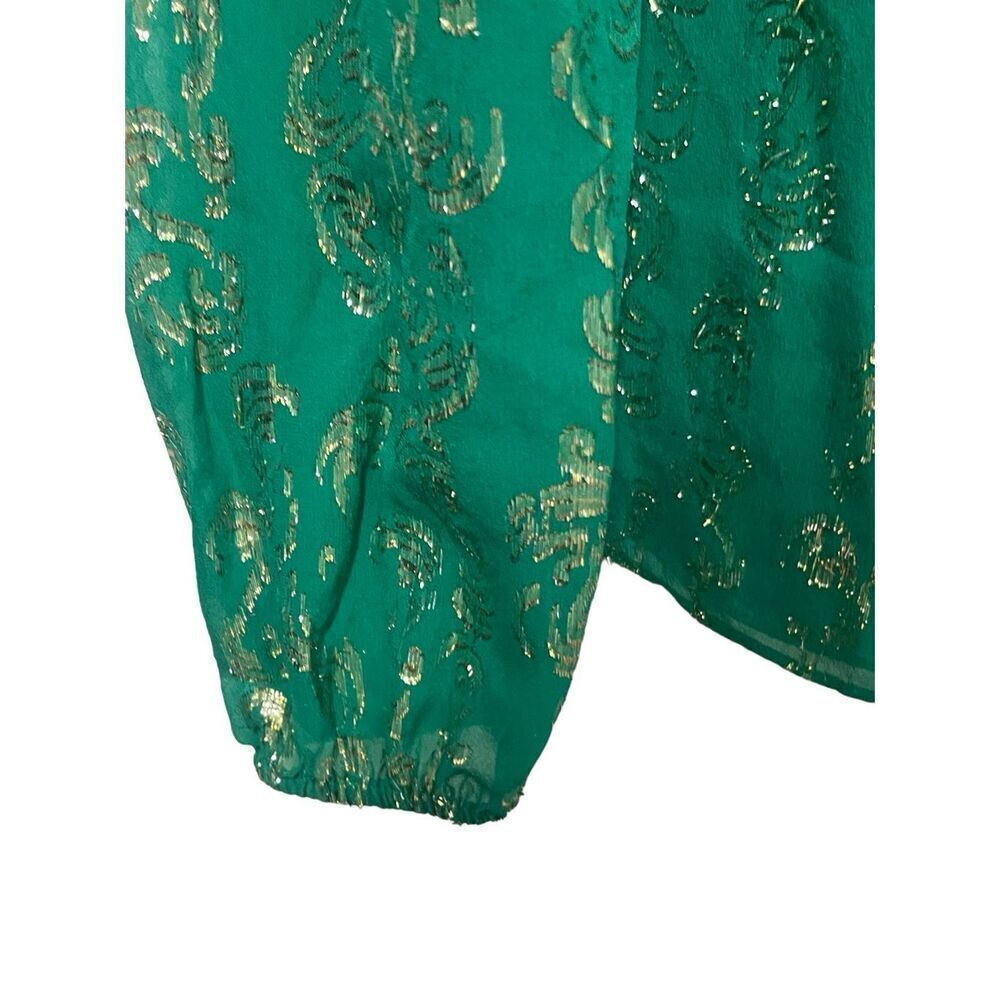 Lilly Pulitzer Miriam Silk Blouse Salty Waves Emerald Green Gold Metallic Size M - Picture 6 of 7
